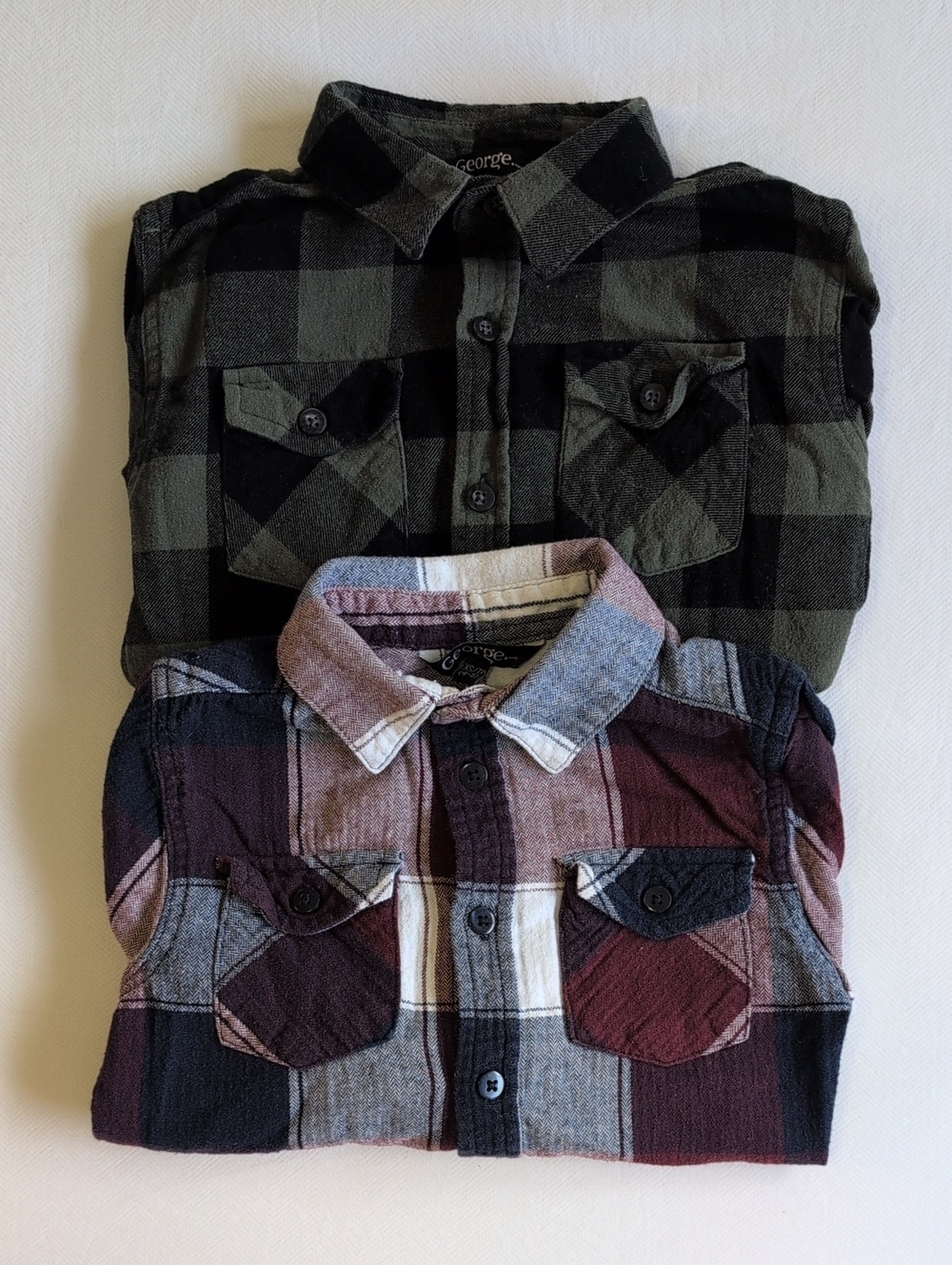 George Boys Plaid Flannel Button Down Shirts Bundle 2 Pack Fall Lot XS 4 5